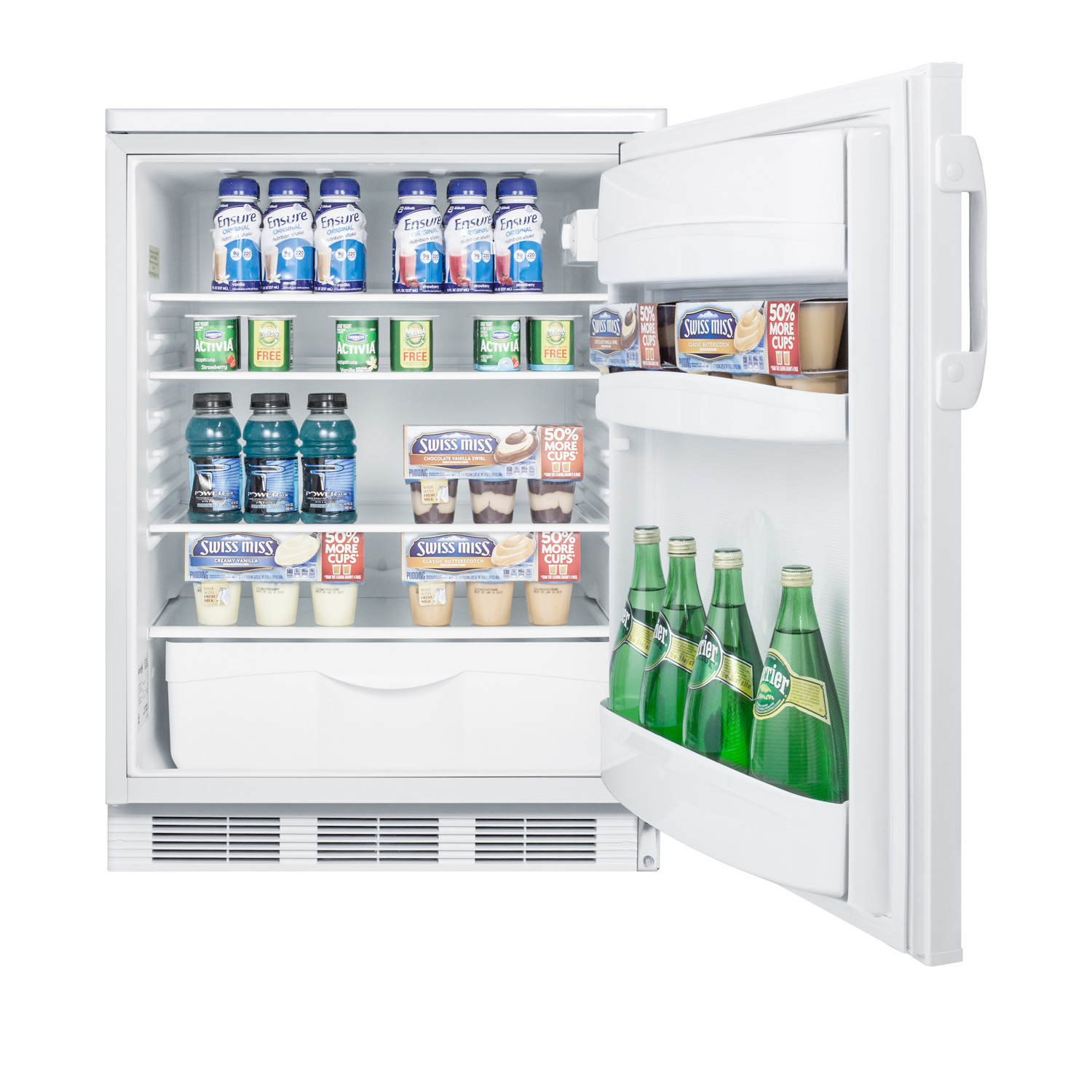 Built-in undercounter all-refrigerator for general purpose use, with front lock, automatic defrost operation and white exterior
